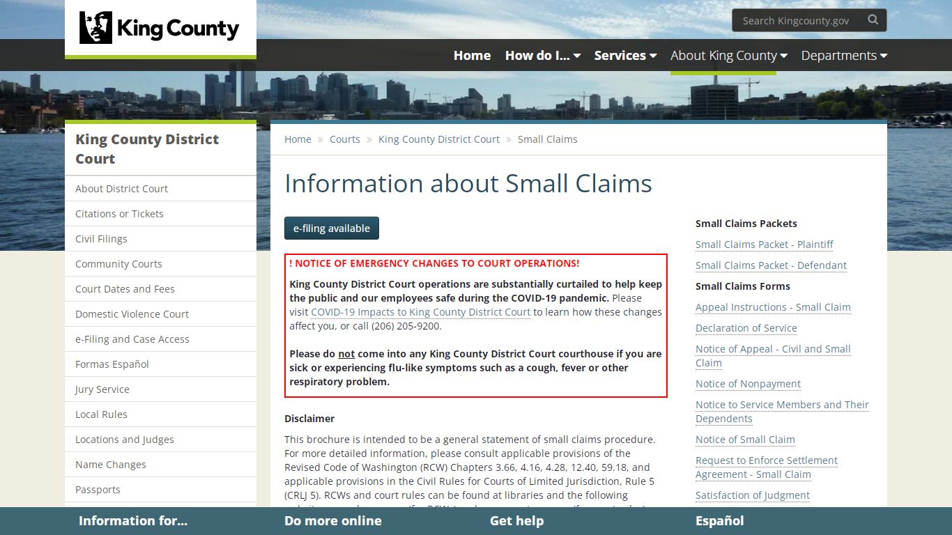 Information about Small Claims - King County