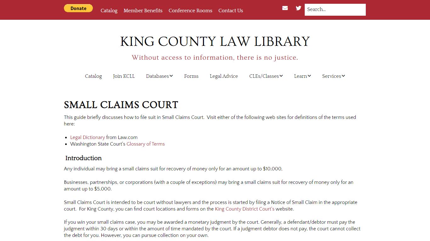 Small Claims Court – King County Law Library