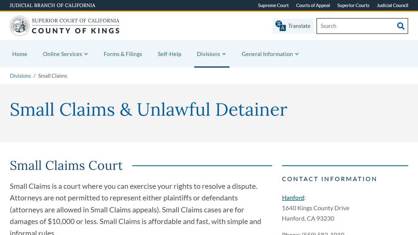 Small Claims | Superior Court of California | County of Kings
